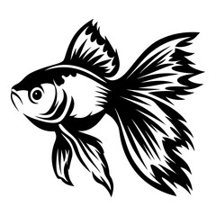 Stylized Black and White Goldfish Illustration Aquatic Animal Design Graphic Art Fish Image