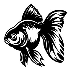Black and White Illustration of a Fancy Goldfish Aquatic Animal