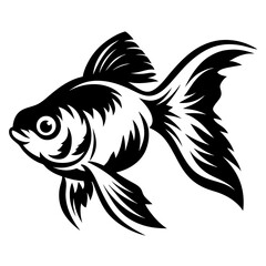 Stylized Black and White Goldfish Illustration Aquatic Animal Design Fish Art Graphic