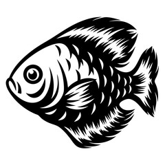 A Striking Black and White Illustration of a Fish with Detailed Fins and Scales