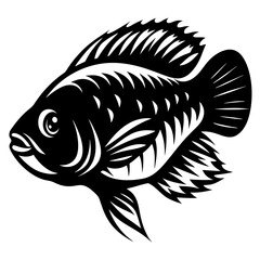 Black and White Stylized Fish Illustration Aquatic Animal Design Graphic Art