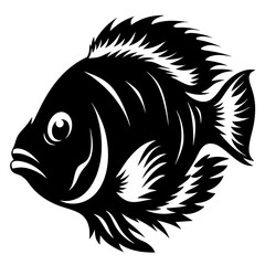 Stylized Black and White Fish Illustration Aquatic Animal Design Graphic Art