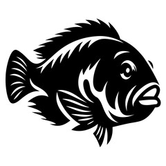 A Striking Black and White Illustration of a Fish a Detailed Stylized Fish Design Perfect for Logos Prints or Decoration