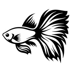 Stylized Black and White Guppy Fish Illustration Artistic Aquatic Animal Design