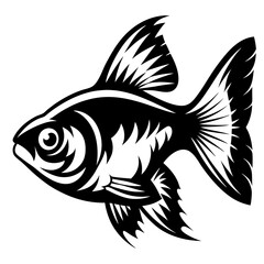 Stylized Black and White Fish Illustration Tribal Aquatic Animal Design Graphic Art