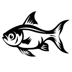 Striking Black and White Fish Illustration Artistic Aquatic Animal Design Graphic