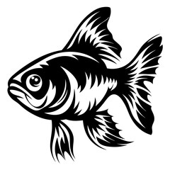 Stylized Black and White Fish Illustration Tribal Aquatic Animal Design