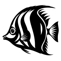 Striped Angelfish Black and White Illustration Aquatic Animal Graphic Design