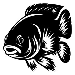 Stylized Black and White Fish Illustration Artistic Aquatic Animal Design Graphic