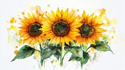 Vibrant Sunflower Watercolor Painting by Artist - Cluster of Flowers