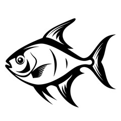 A striking black and white illustration of a fish a stylized depiction of an aquatic creature with bold lines and a dynamic pose