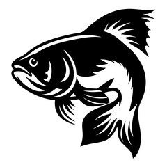 A Striking Black and White Illustration of a Leaping Fish with Intricate Details