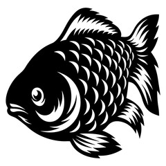 Black and White Illustration of a Fish with Detailed Scales and Fins