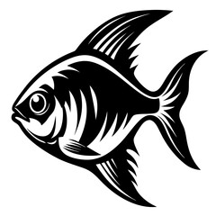 A Striking Black and White Illustration of a Tropical Fish with a  Large Dorsal Fin