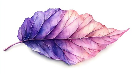 Vibrant Violet Detailed Leaf Watercolor Painting on White Background