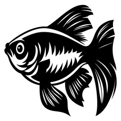 A Striking Black and White Illustration of a Fish with Intricate Fin Details