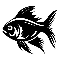 Stylized Black and White Fish Illustration Aquatic Animal Design Graphic Art Tribal Fish Silhouette