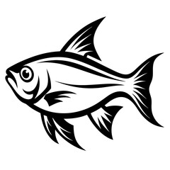 Stylized Black and White Fish Illustration Artistic Aquatic Animal Design Graphic