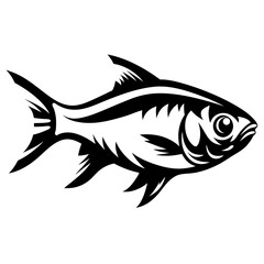 Stylized Black and White Fish Illustration Tribal Design Aquatic Animal