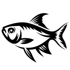 Stylized Black and White Fish Illustration Artistic Aquatic Animal Design Graphic