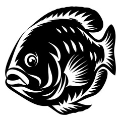 A Striking Black and White Illustration of a Fish Possibly a Bass or Similar Species