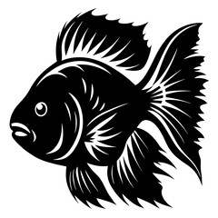 A Stylized Black and White Illustration of a Fish with Elaborate Fins