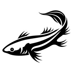 Stylized Black and White Fish Tribal Design Illustration Graphic Art