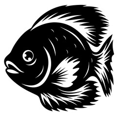 Stylized Black and White Fish Illustration Aquatic Animal Design Graphic Art