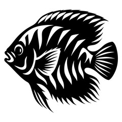 Stylized Black and White Angelfish Illustration Aquatic Life Fish Design Tribal Art