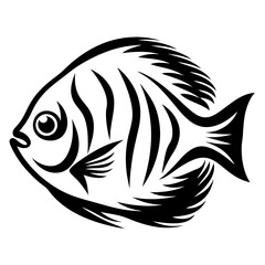 Stylized Black and White Fish Illustration Aquatic Animal Design Graphic Art