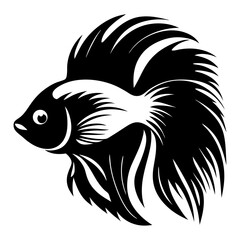 Black and White Stylized Siamese Fighting Fish Illustration Aquatic Animal Design Graphic Art