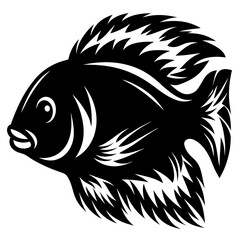 Stylized Black and White Fish Illustration Tribal Design Aquatic Animal Artwork