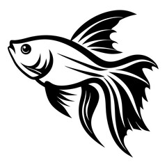 Black and White Stylized Betta Fish Illustration Aquatic Animal Design Graphic Art