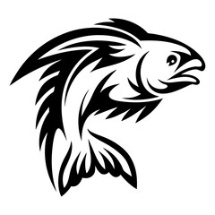 Black and White Tribal Style Fish Design Leaping Aquatic Animal Illustration
