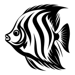 Striped Angelfish Aquatic Life Black and White Illustration Vector Graphic Design