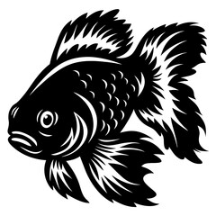 A Stunning Black and White Illustration of a Fancy Goldfish with Flowing Fins