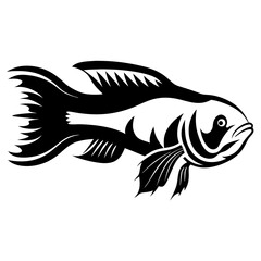 Stylized Black and White Fish Illustration Tribal Aquatic Design
