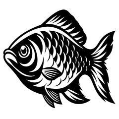 A striking black and white illustration of a fish a stylized aquatic animal design featuring bold lines and intricate detailing perfect for logos branding or decorative purposes