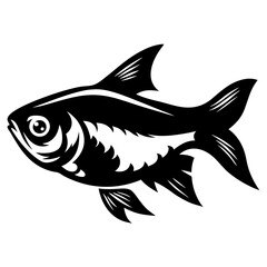 Stylized Black and White Fish Illustration Aquatic Animal Design Graphic Art