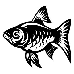 A Striking Black and White Illustration of a Fish with Intricate Details and Bold Lines