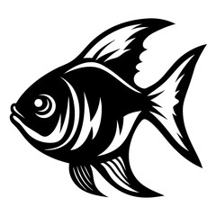 Stylized Black and White Fish Illustration Aquatic Animal Design Graphic Art