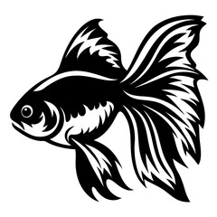 Black and White Stylized Goldfish Illustration Aquatic Animal Design Graphic Art