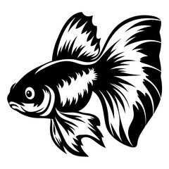 Black and White Stylized Goldfish Illustration Fish Aquatic Animal Design Graphic Art