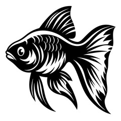 A Striking Black and White Illustration of a Fancy Fish with Intricate Fin Details