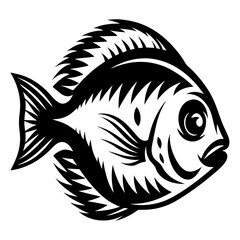 A Detailed Black and White Illustration of a Fish with Striking Features