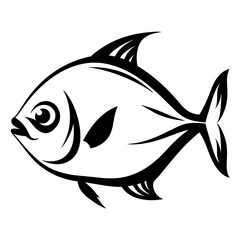 Black and White Illustration of a Pompano Fish a Stylish Artistic Fish Drawing