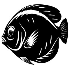 A Black and White Stylized Illustration of a Fish with Intricate Details
