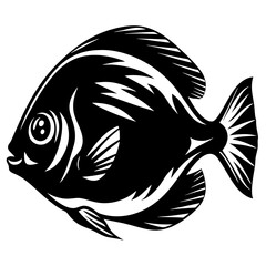 A striking black and white illustration of a stylized fish a bold graphic design element perfect for logos branding or aquatic themed projects
