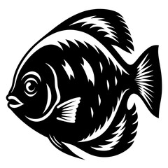 Stylized Black and White Fish Illustration Angelfish Aquatic Animal Design Graphic Art