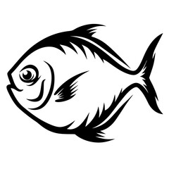 Stylized Black and White Illustration of a Pompano Fish Aquatic Animal Design